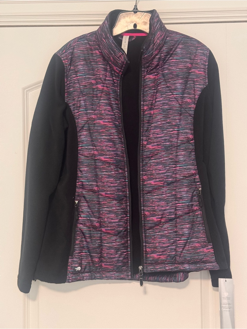 Ideology Black Jacket with Pink, Blue and black Patterned Quilted Front